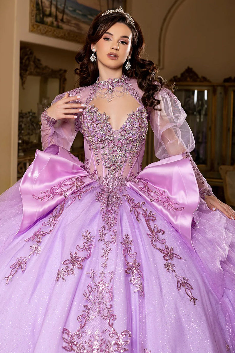 LK299-20 | High-Neck Illusion Beaded Quinceanera Ball Gown