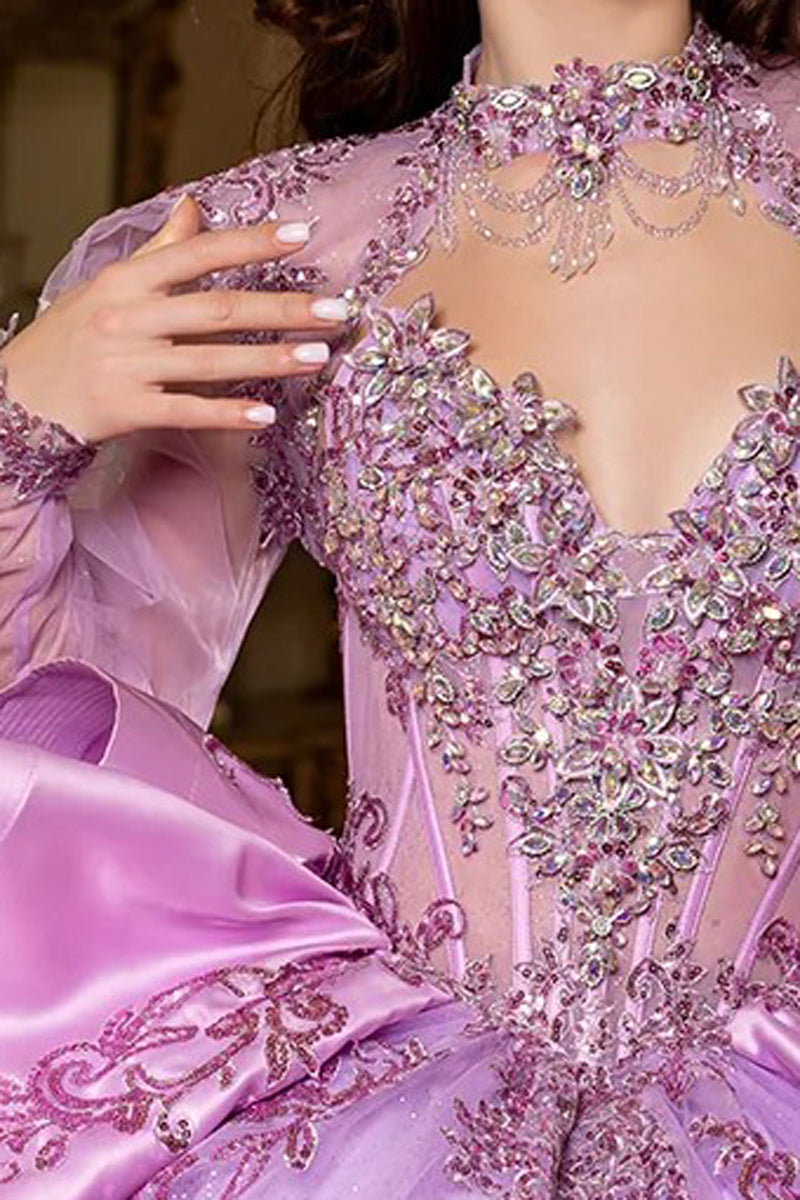 LK299-20 | High-Neck Illusion Beaded Quinceanera Ball Gown