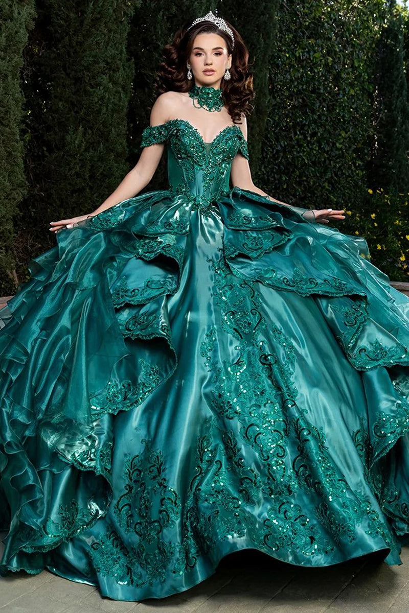 Majestic Tiered Off-the-Shoulder Ball Gown – LK300-20-Q