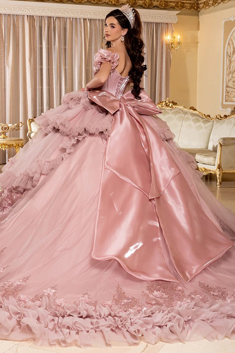 Convertible Off-The-Shoulder Ruffled Quinceanera Ball Gown – LK312