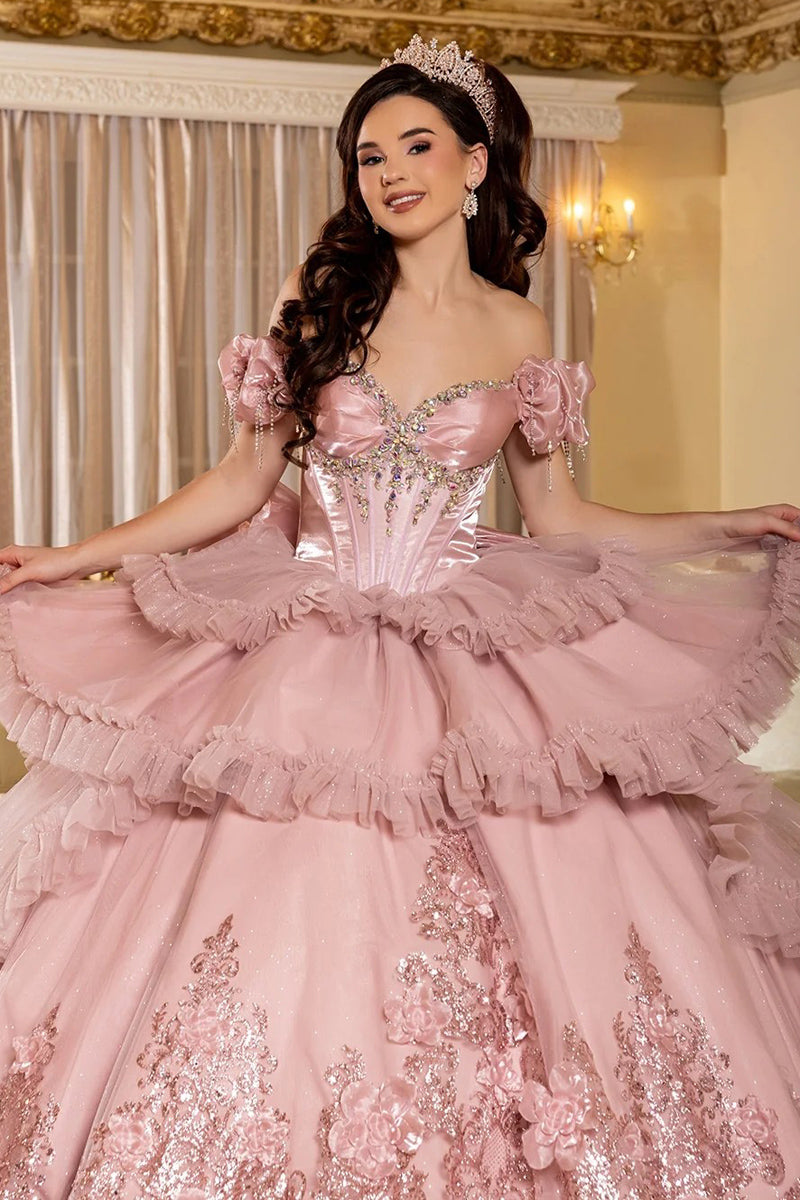 LK312 | Convertible Off-The-Shoulder Ruffled Quinceanera Ball Gown