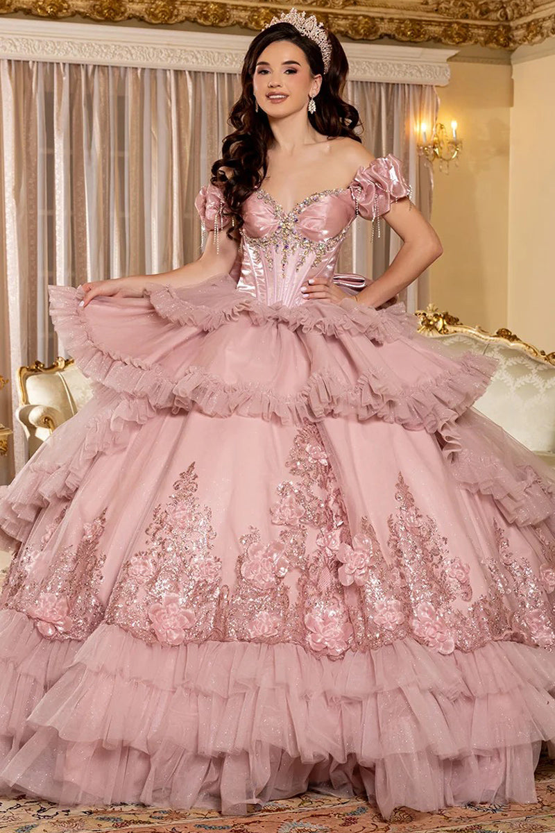 LK312 | Convertible Off-The-Shoulder Ruffled Quinceanera Ball Gown