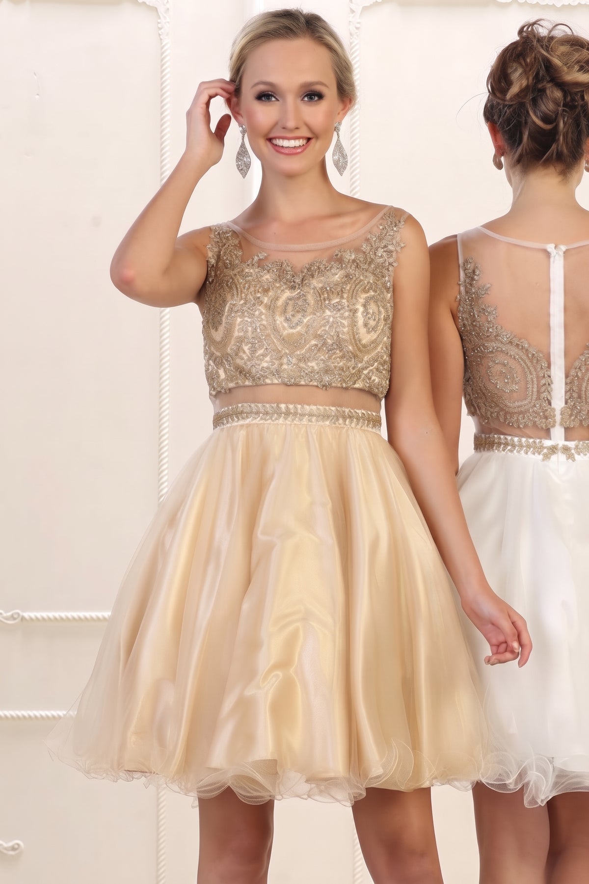 Sleeveless Mesh Embroidered Party Cocktail Dress A-line Hoco Graduation Outfit | MQ1462-20