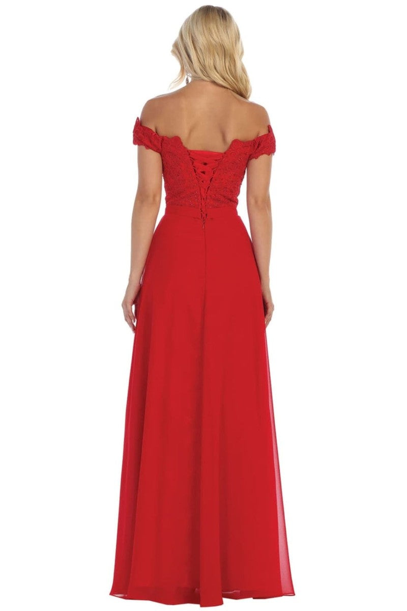Lace Appliqued Chiffon Off Shoulder Formal Gown