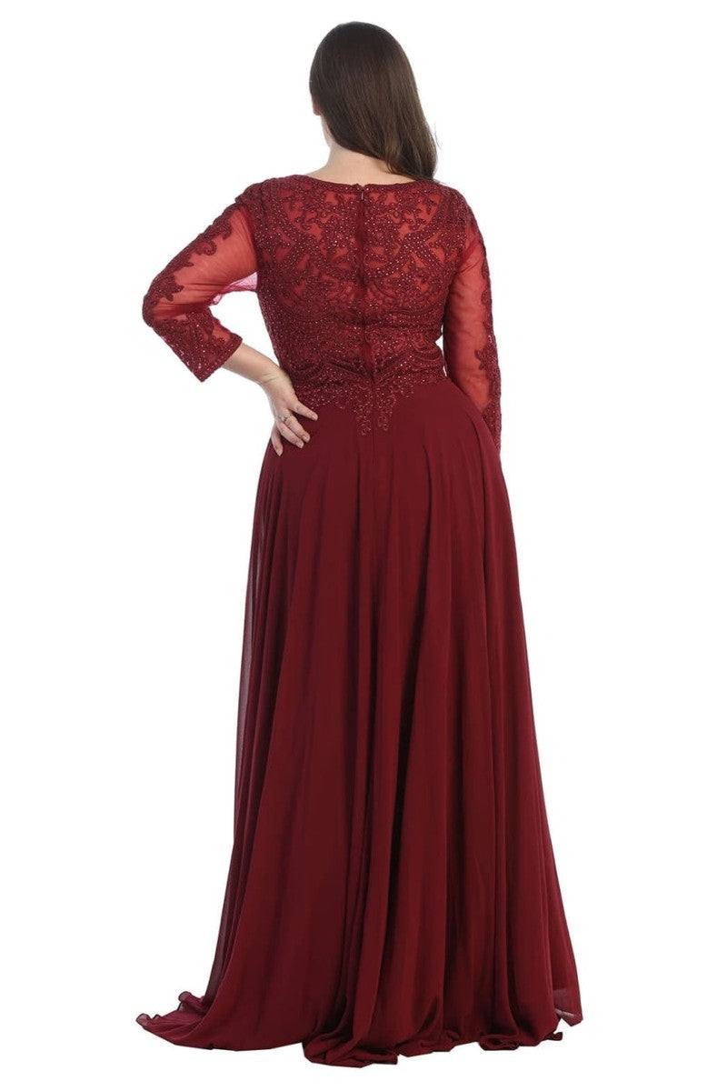 Embroidered Long Sleeve Bateau A-line Dress