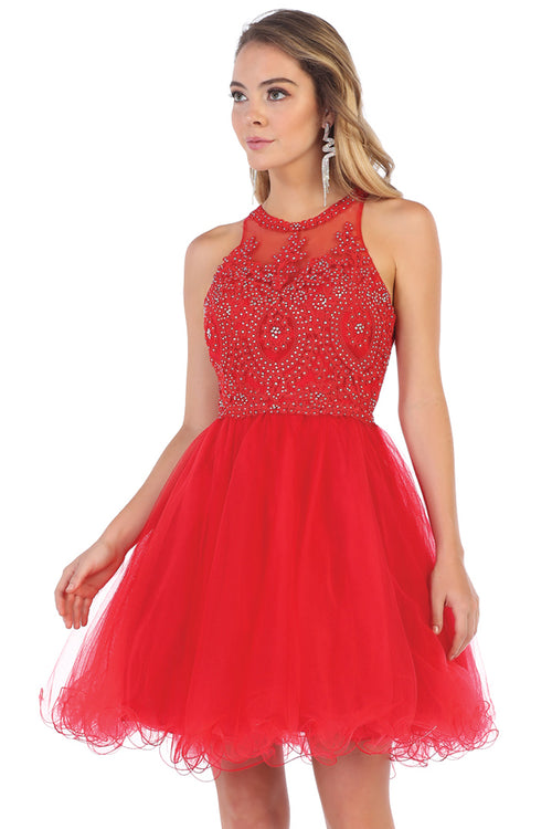 Lace Applique Jewel Neck Sleeveless Cocktail Dress | MQ1643-20