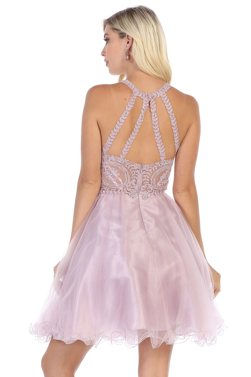 Lace Applique Jewel Neck Sleeveless Cocktail Dress | MQ1643-20