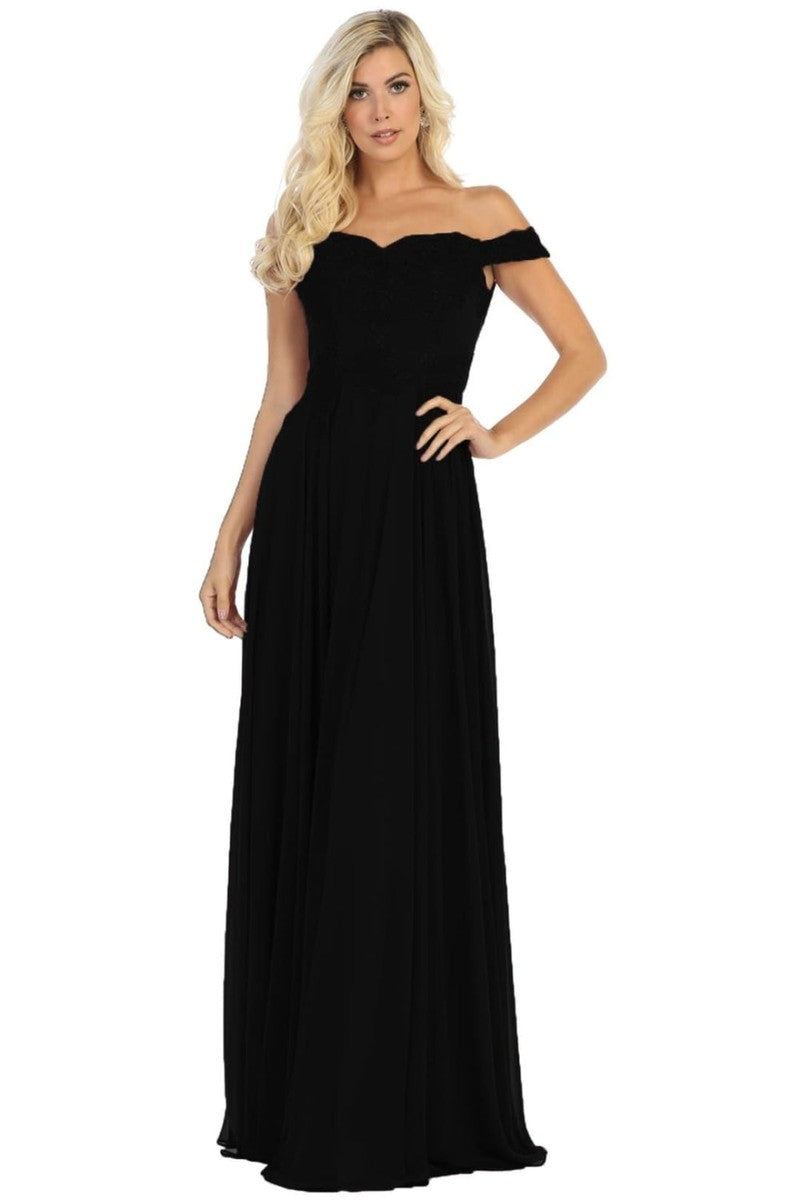 Black Long Evening Gown Embroidered Off Shoulder Gown & Plus Size