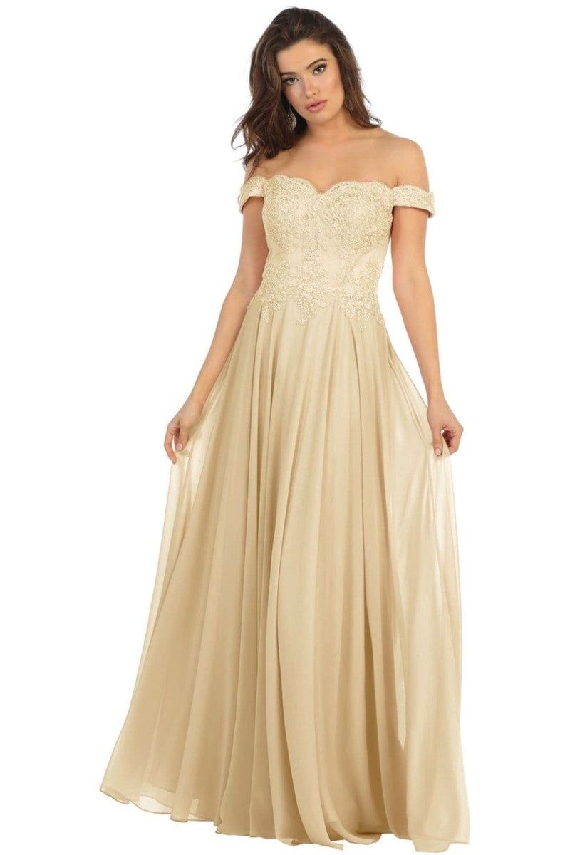 Long Evening Gown Embroidered Off Shoulder Gown & Plus Size