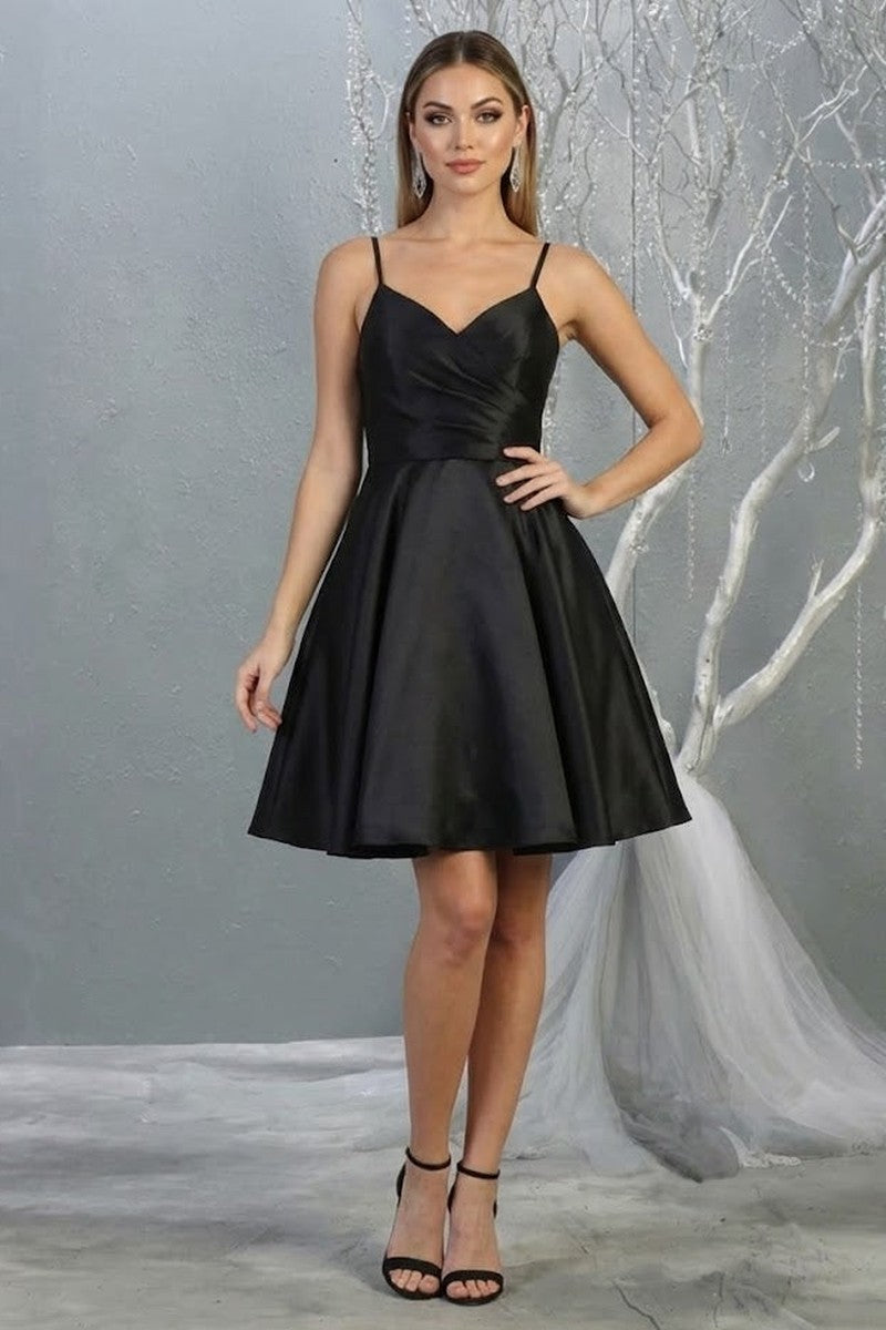 Black V-neck Sleeveless Fit And Flare Short Dress