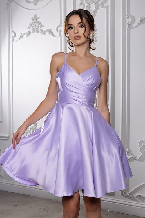 Lilac V-neck Sleeveless Fit And Flare Short Dress