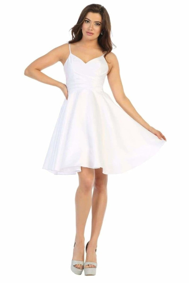 White V-neck Sleeveless Fit And Flare Short Dress