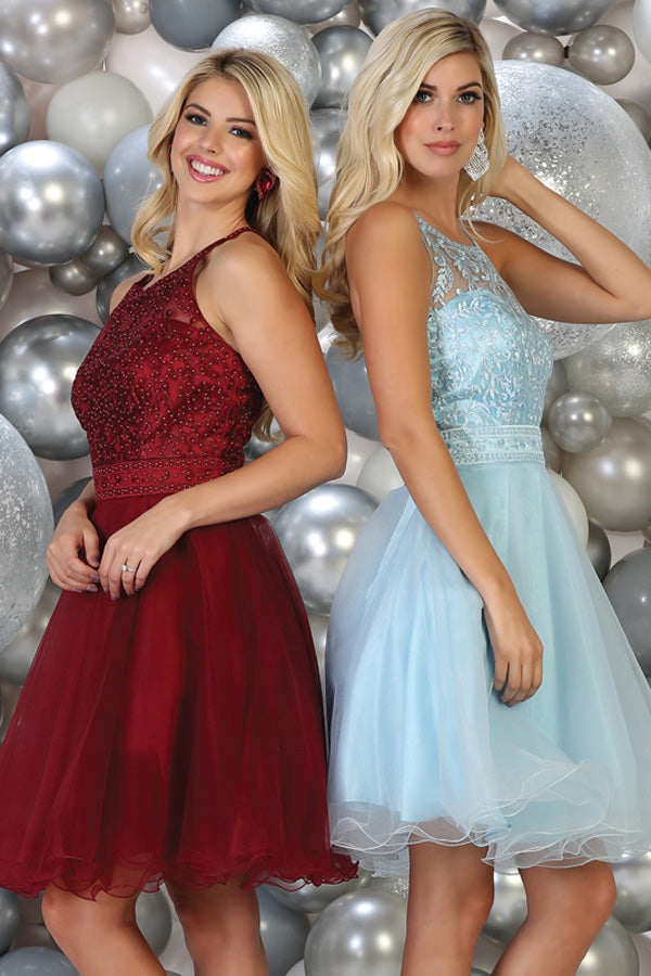 Lace Applique Illusion Scoop Neck Cocktail Dress | MQ1658-20