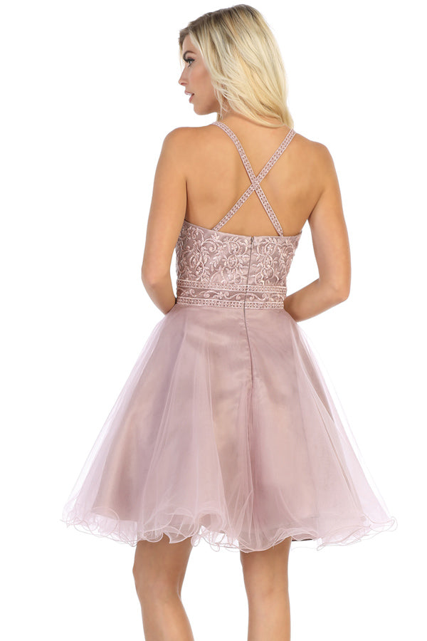 Lace Applique Illusion Scoop Neck Cocktail Dress | MQ1658-20
