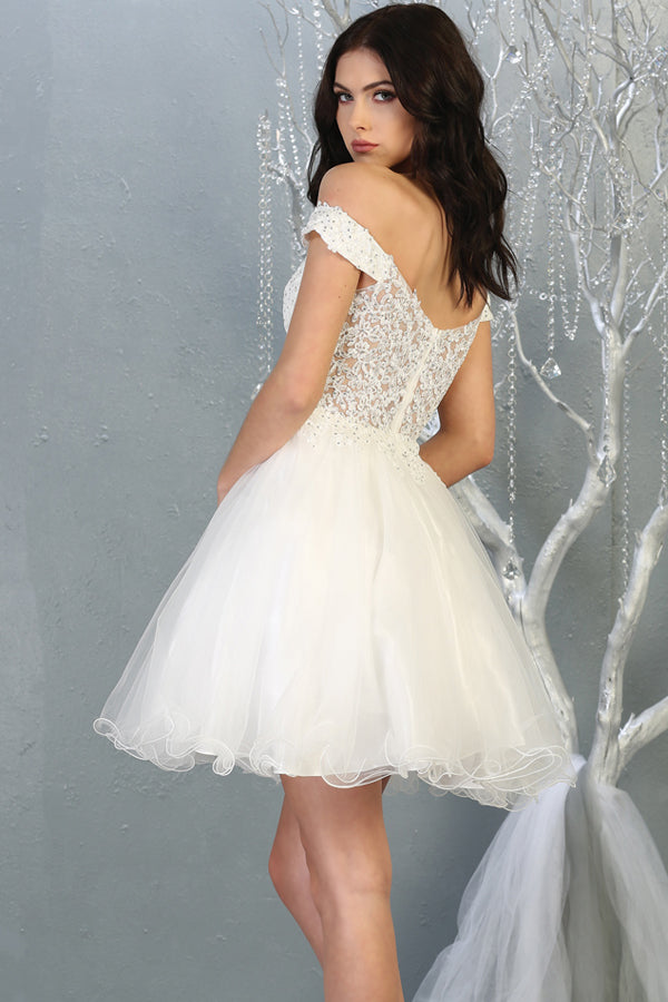 Off Shoulder Sheer Lace Bodice Tulle Cocktail Dress | MQ1663-20