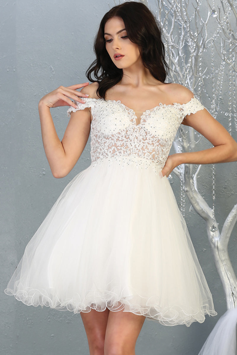 Off Shoulder Sheer Lace Bodice Tulle Cocktail Dress | MQ1663-20