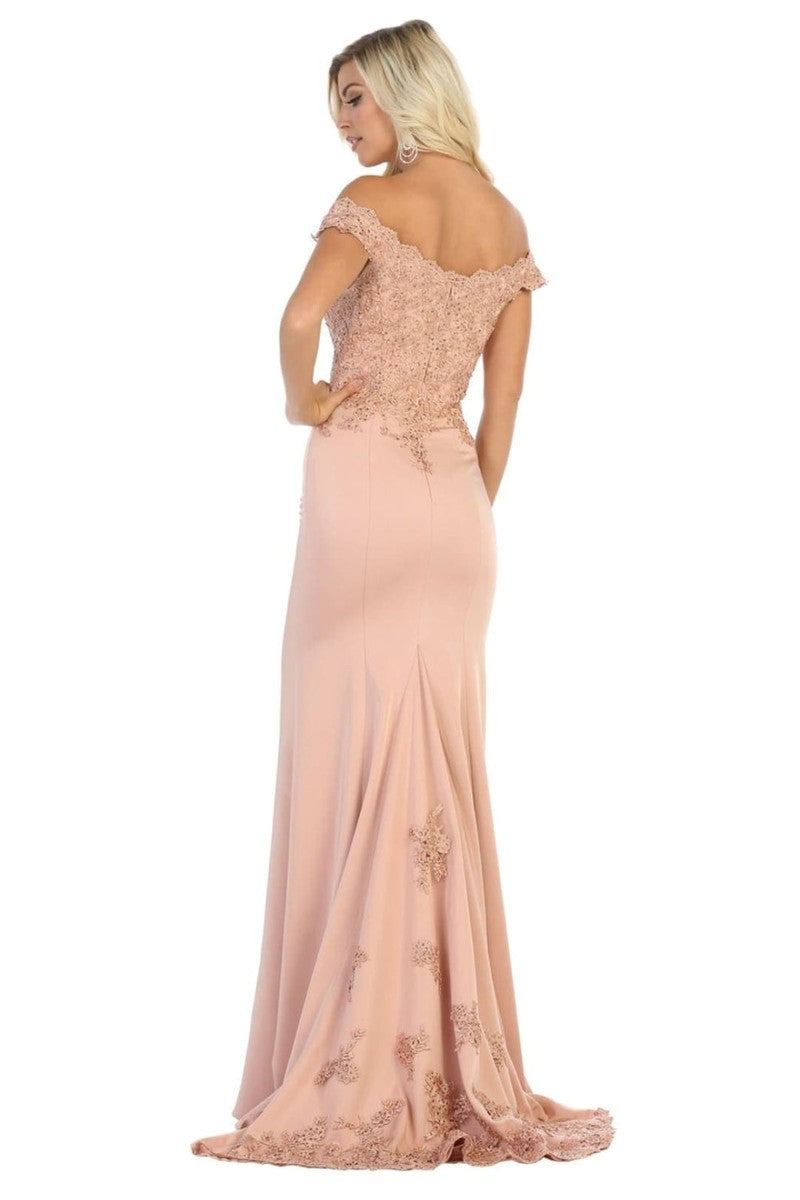 Embellished Plunging Off-shoulder Trumpet Dress