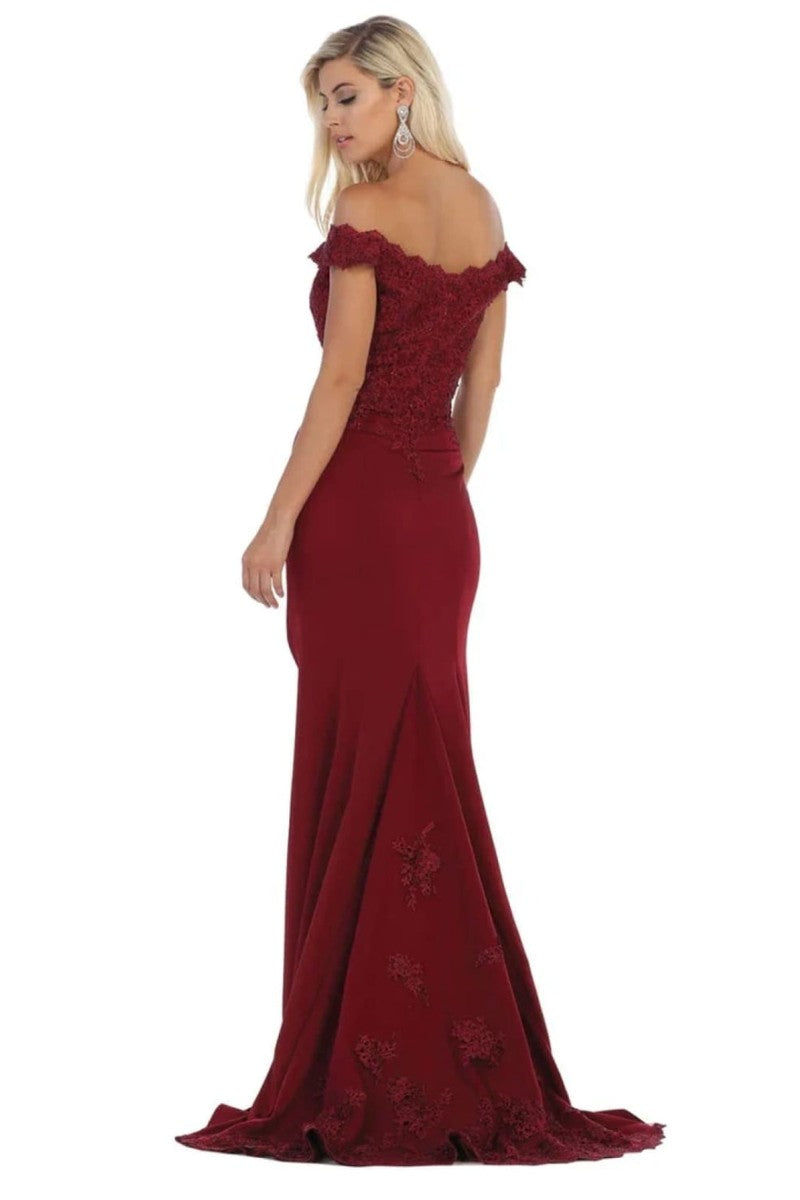Embellished Plunging Off-shoulder Trumpet Dress