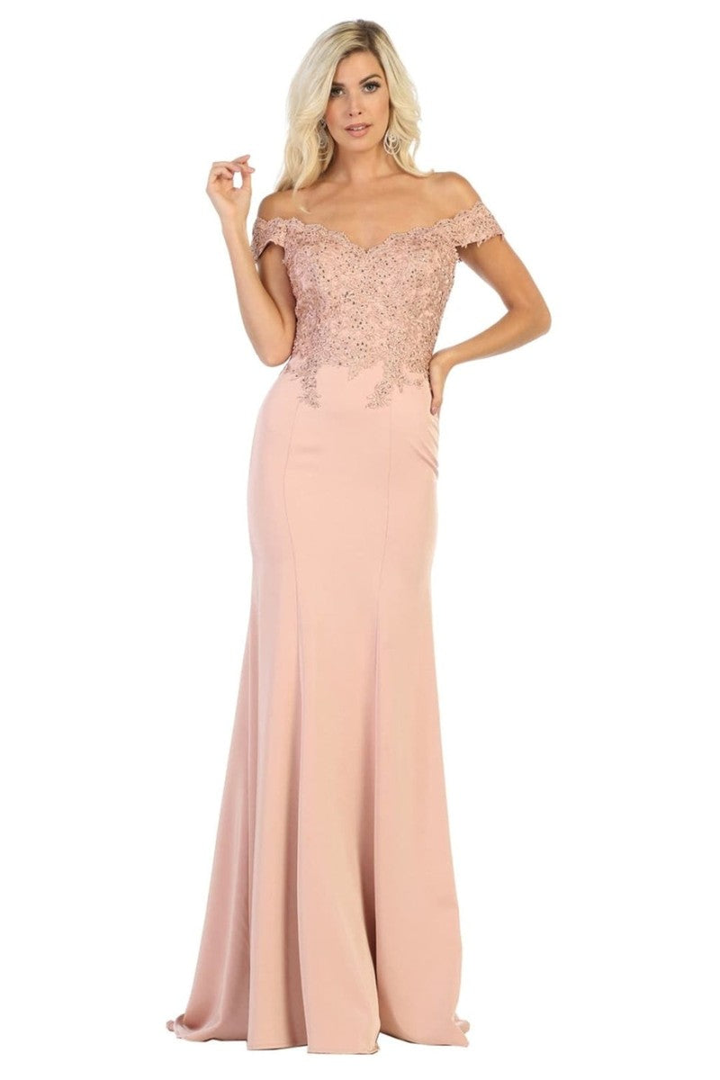 Embellished Plunging Off-shoulder Trumpet Dress