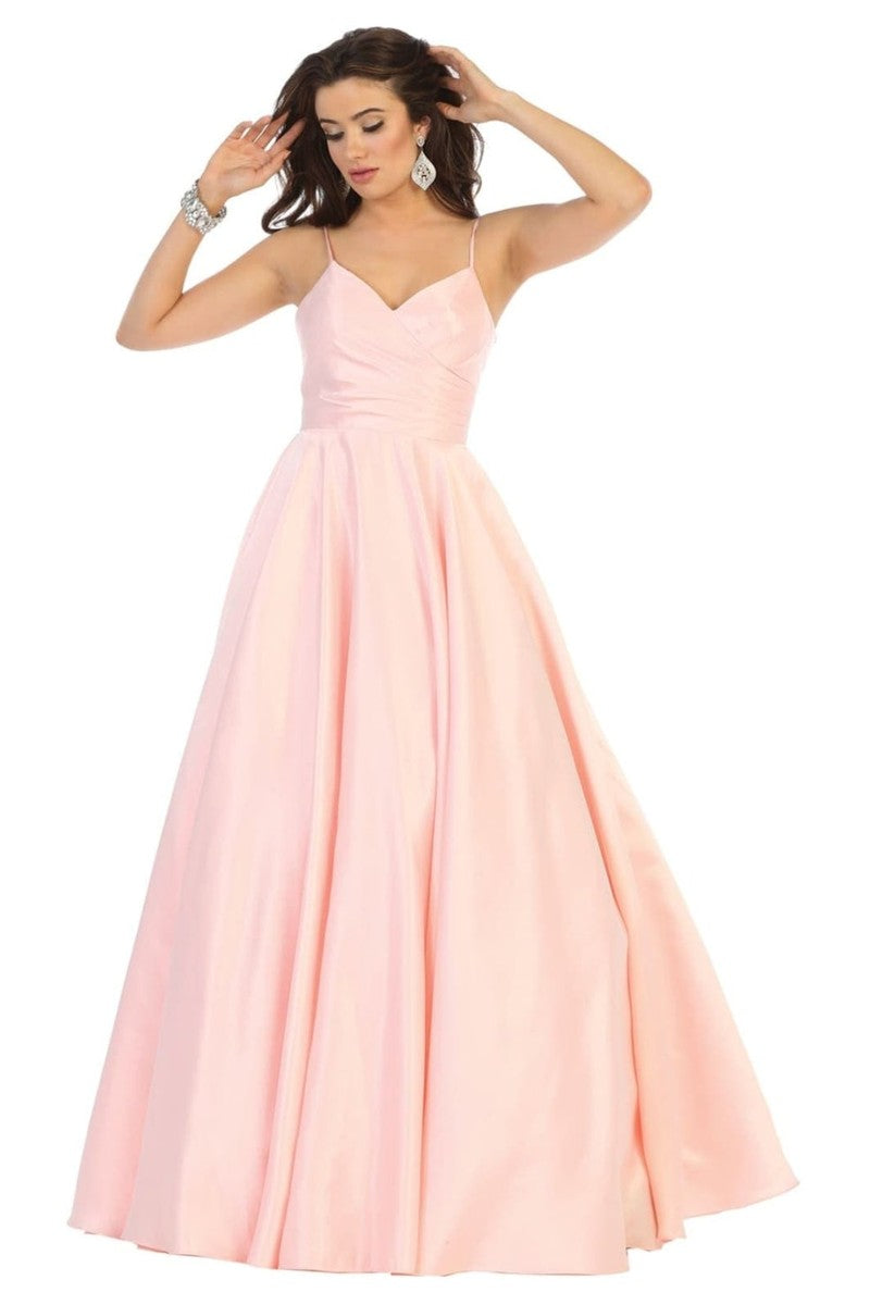 Blush Spaghetti Straps Corset Back Long Satin Gown