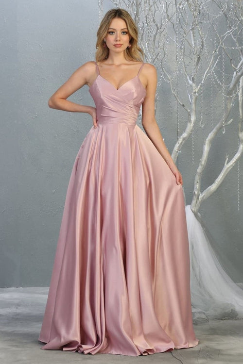 Mauve Spaghetti Straps Corset Back Long Satin Gown