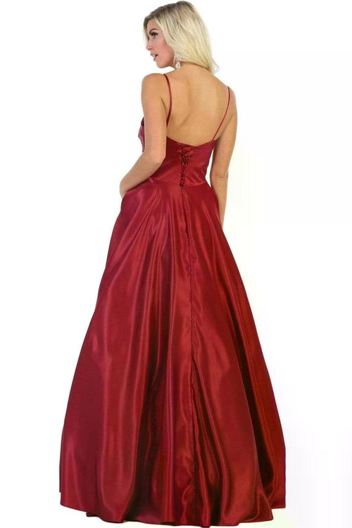 Spaghetti Straps Corset Back Long Satin Gown