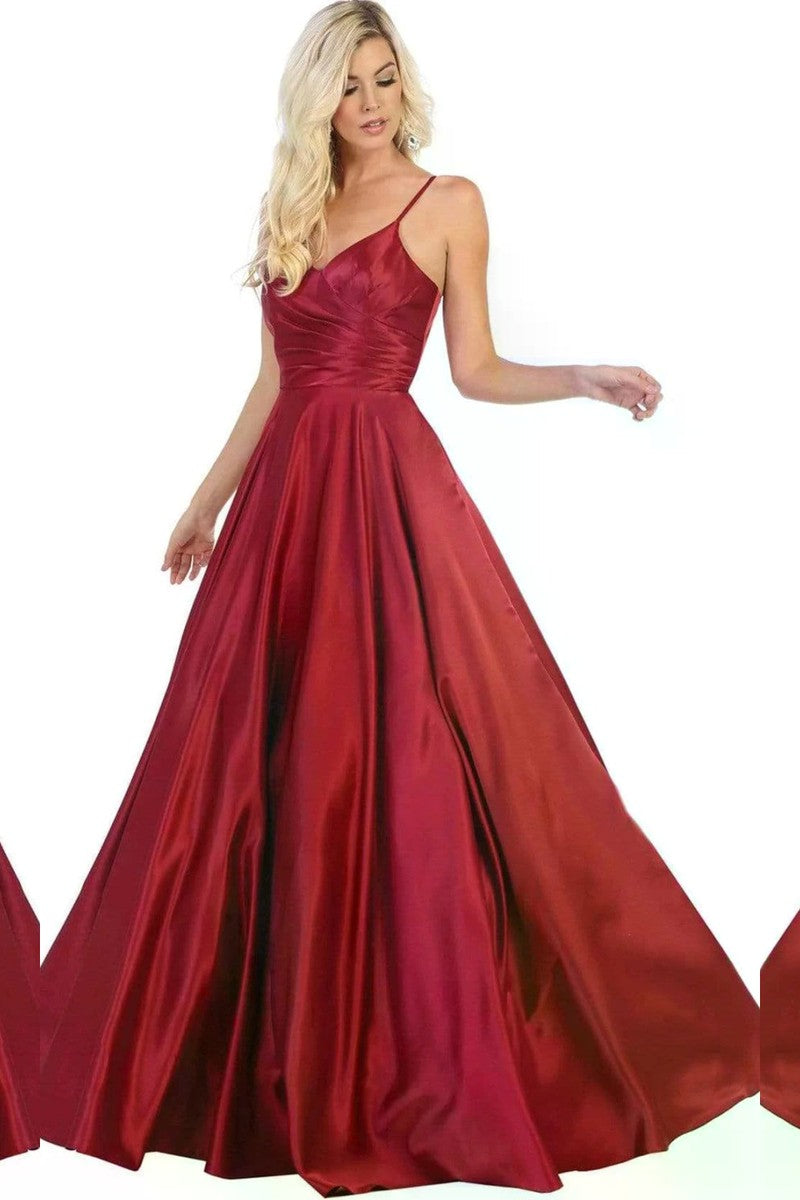Spaghetti Straps Corset Back Long Satin Gown