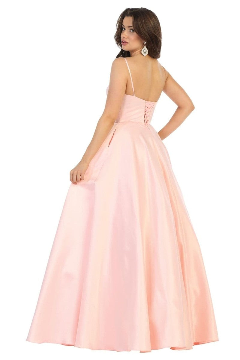 Spaghetti Straps Corset Back Long Satin Gown