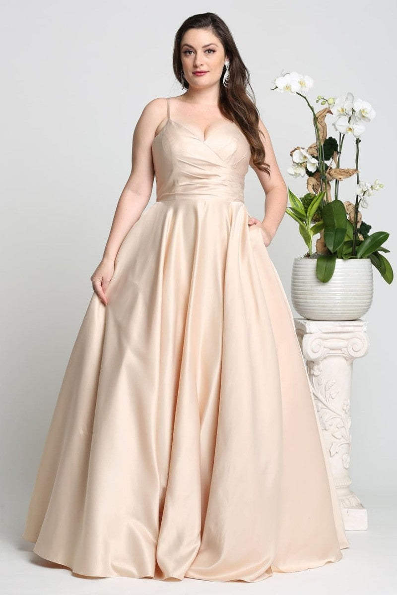 Spaghetti Straps Corset Back Long Satin Gown