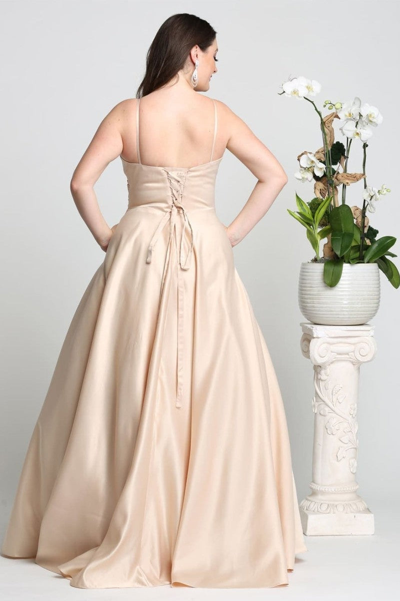 Spaghetti Straps Corset Back Long Satin Gown