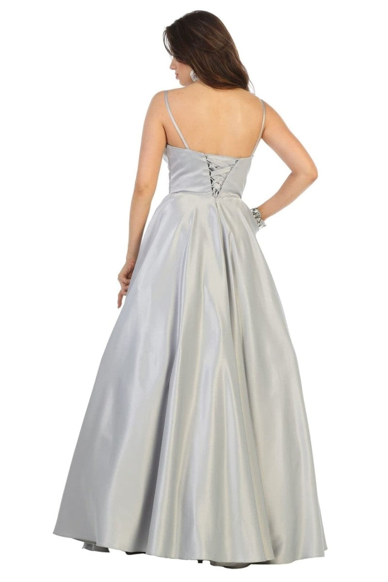 Spaghetti Straps Corset Back Long Satin Gown