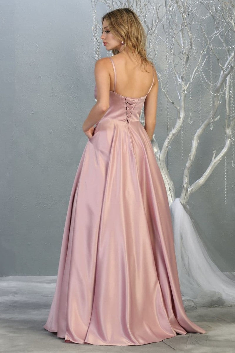 Spaghetti Straps Corset Back Long Satin Gown
