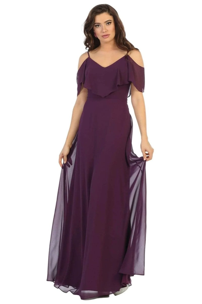Draping Off Shoulder Chiffon Long Dress