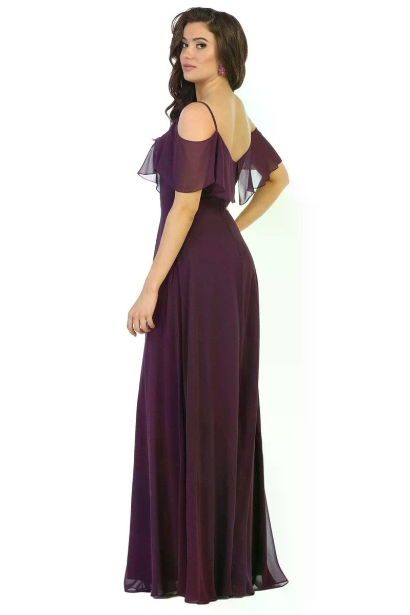 Draping Off Shoulder Chiffon Long Dress