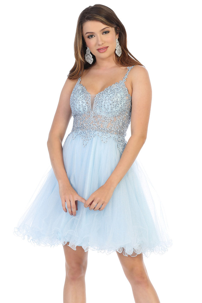 Sparkly Lace Appliqued A-line Tulle Cocktail Dress | MQ1693-20