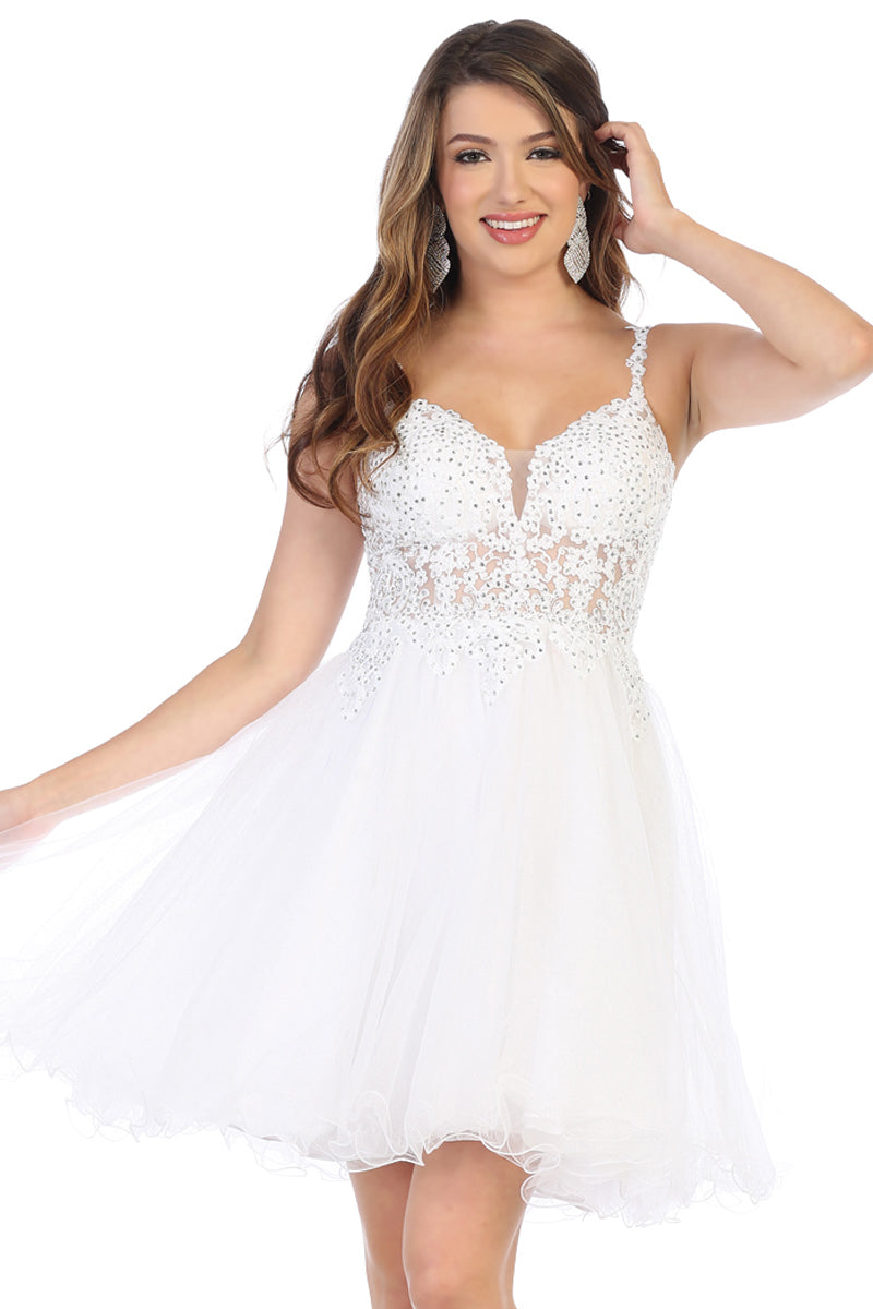 Sparkly Lace Appliqued A-line Tulle Cocktail Dress | MQ1693-20