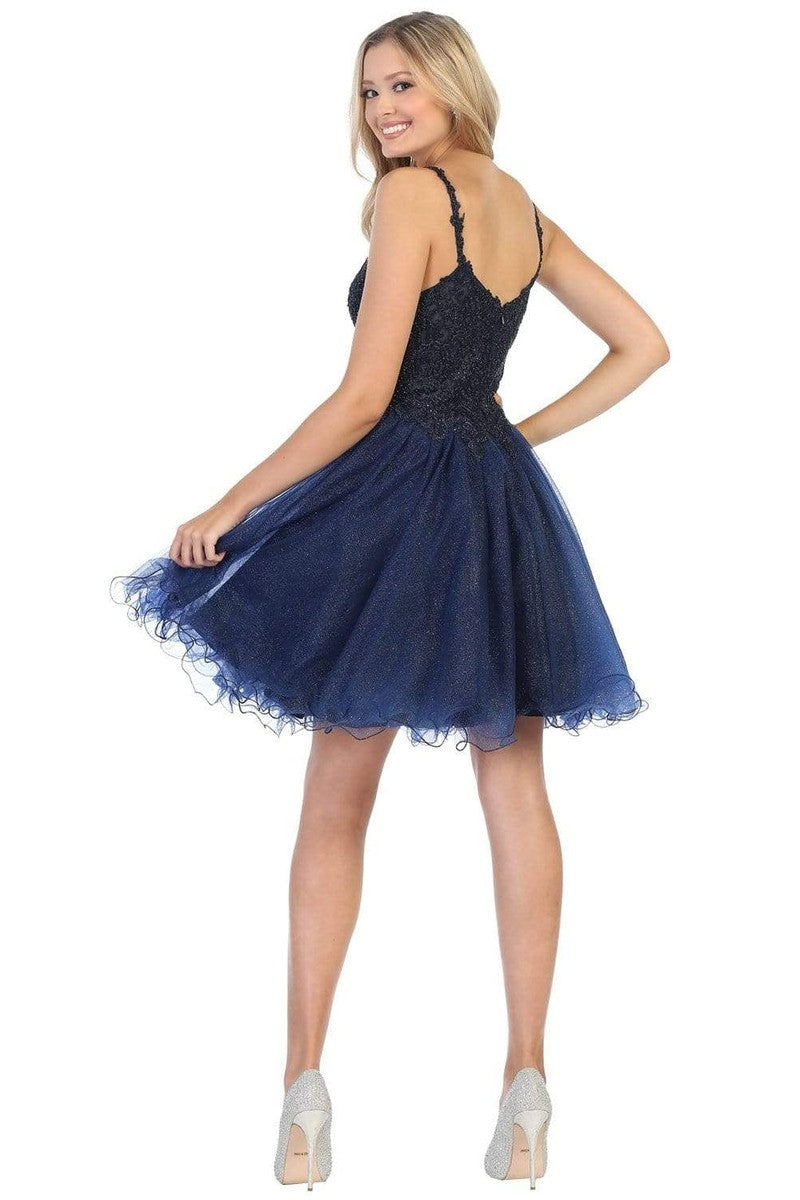 Sparkly Lace Appliqued A-line Tulle Cocktail Dress