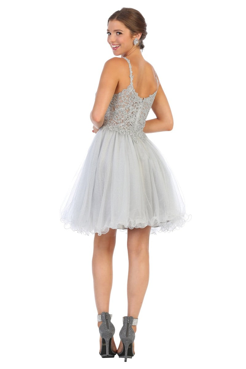 Sparkly Lace Appliqued A-line Tulle Cocktail Dress
