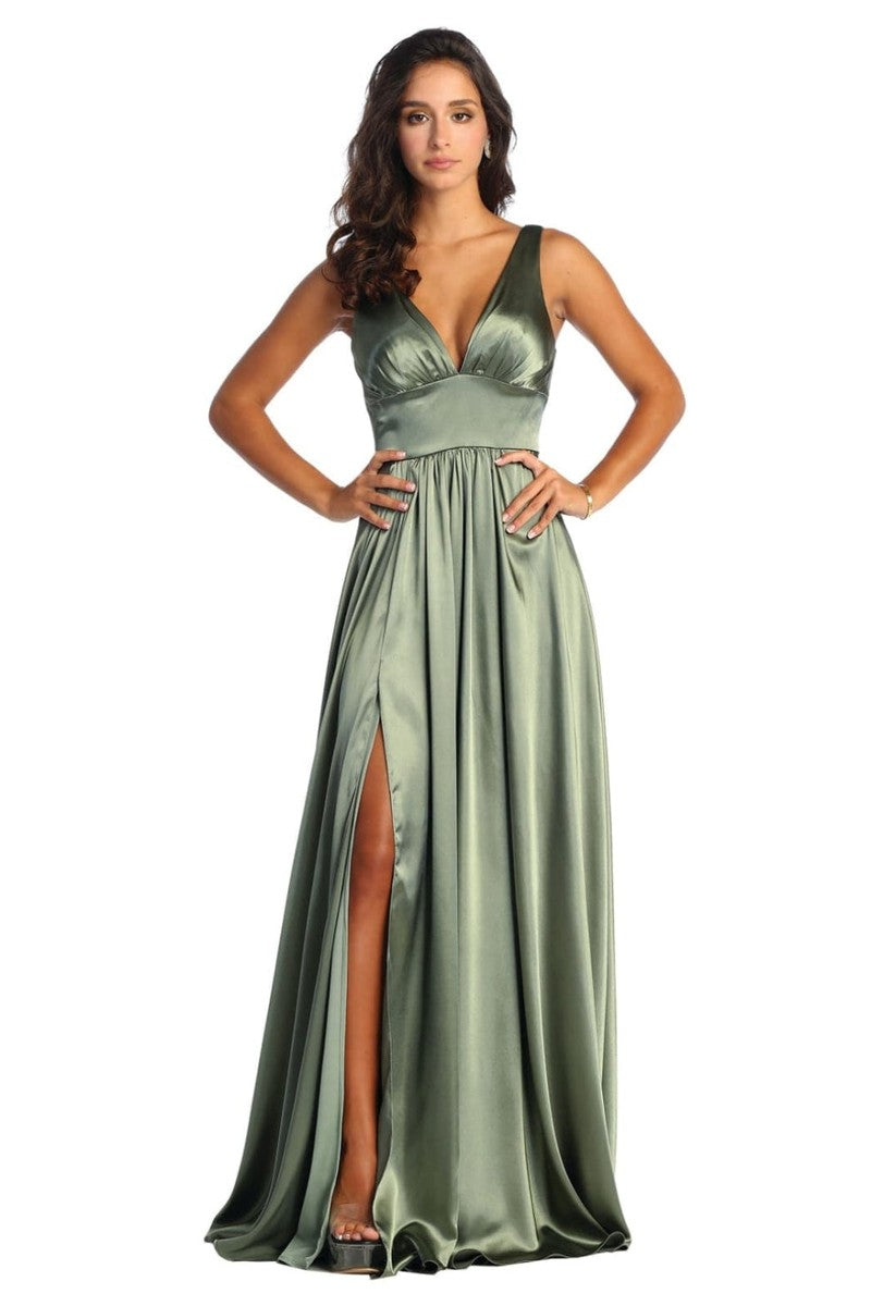 Olive Plunging V-neck Empire High Slit Dress