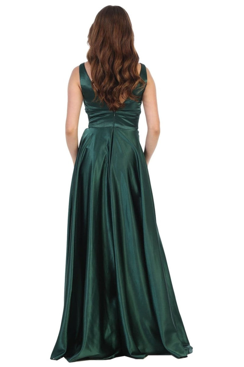 Plunging V-neck Empire High Slit Dress