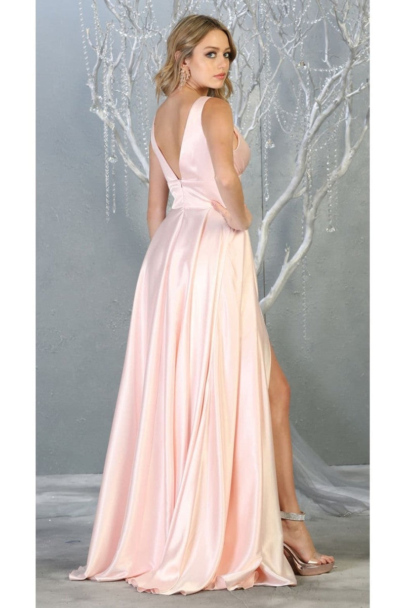 Plunging V-neck Empire High Slit Dress
