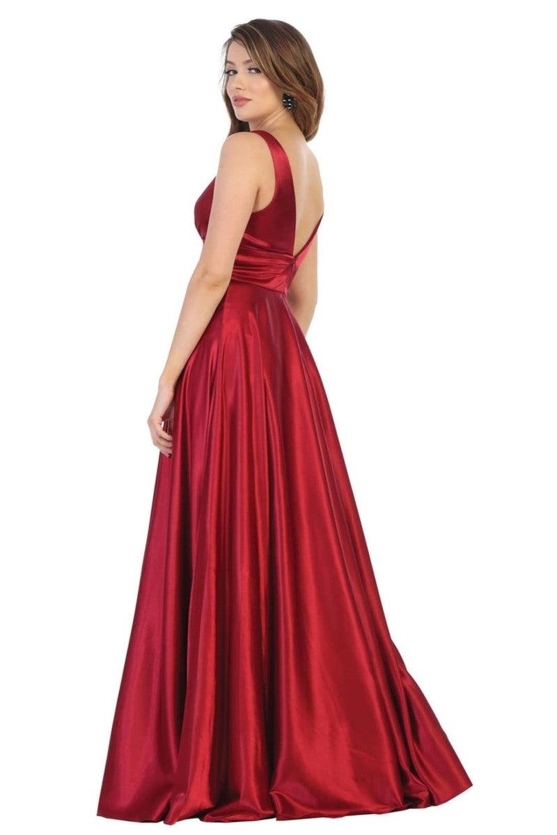 Plunging V-neck Empire High Slit Dress