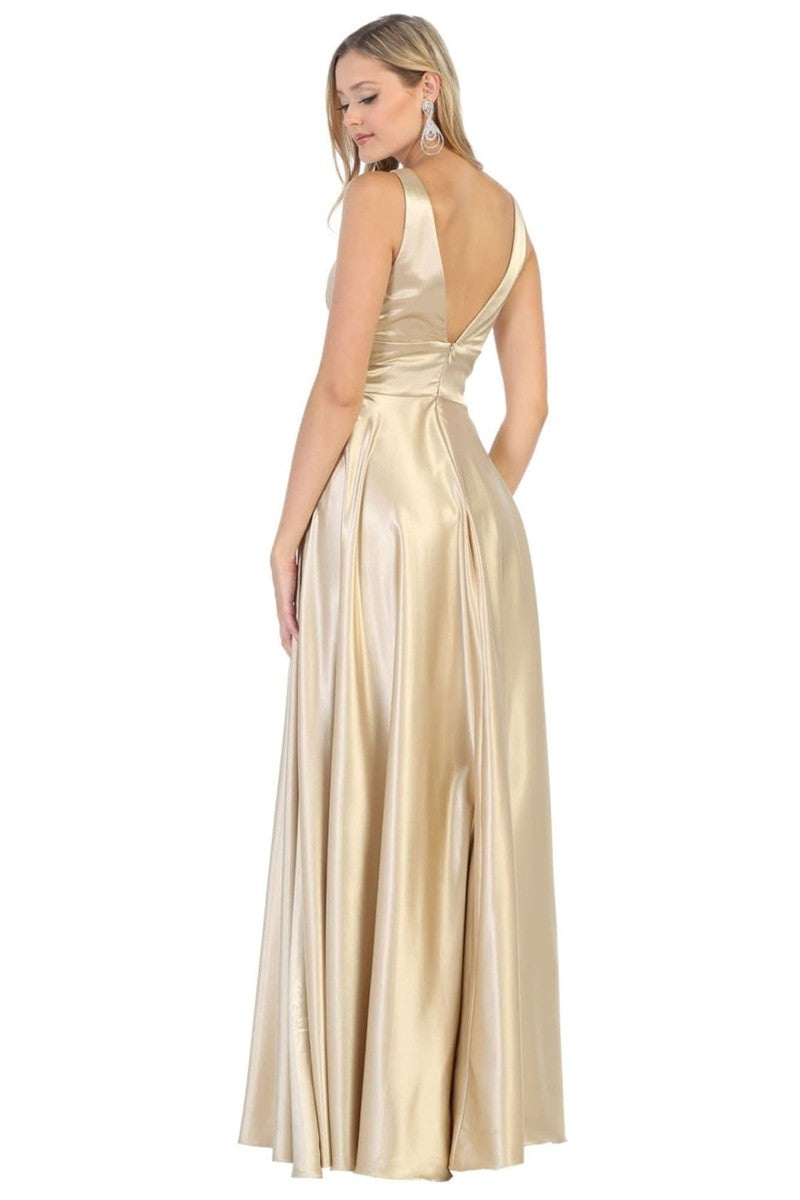 Plunging V-neck Empire High Slit Dress