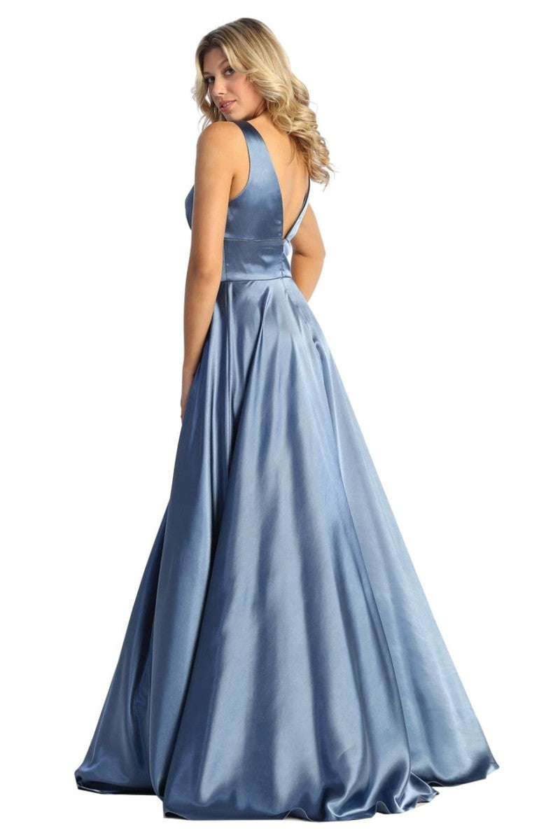 Plunging V-neck Empire High Slit Dress