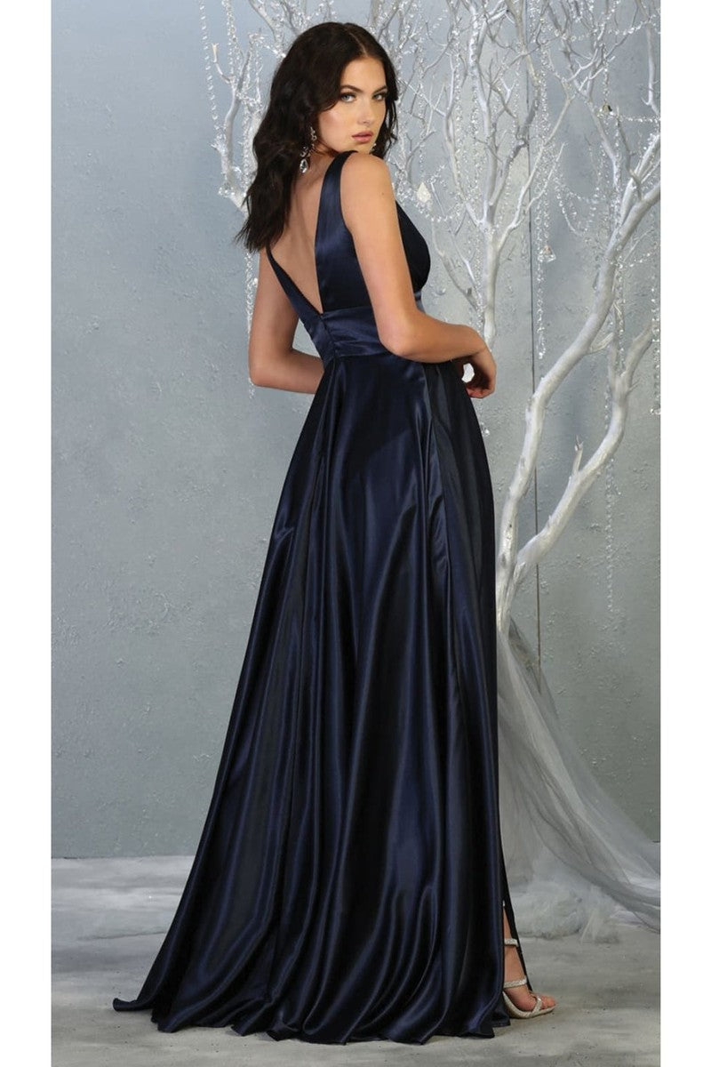Plunging V-neck Empire High Slit Dress