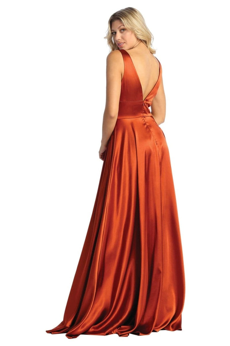 Plunging V-neck Empire High Slit Dress