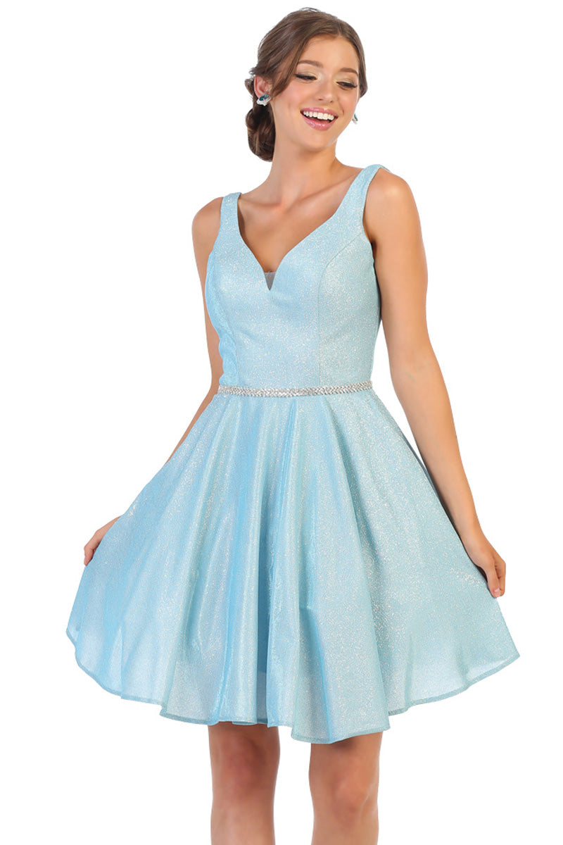 Sleeveless V-neck Glitter A-line Dress | MQ1777-20