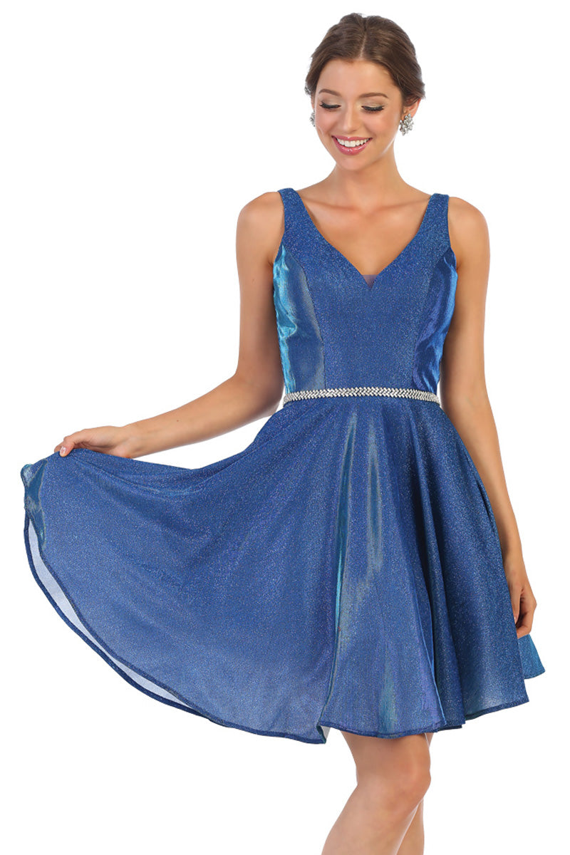 Sleeveless V-neck Glitter A-line Dress | MQ1777-20