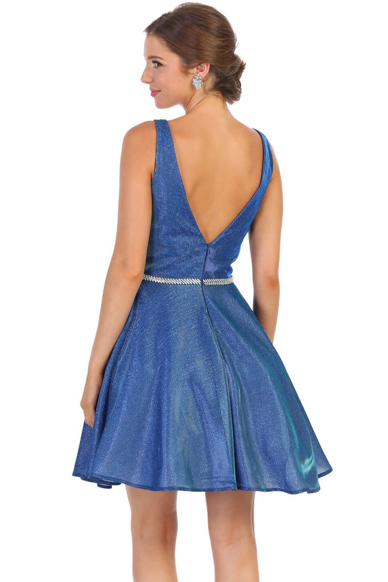 Sleeveless V-neck Glitter A-line Dress | MQ1777-20