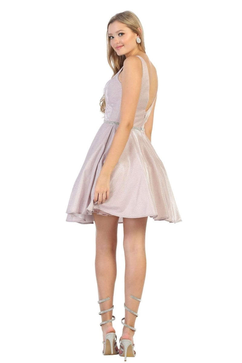 Sleeveless V-neck Glitter A-line Dress